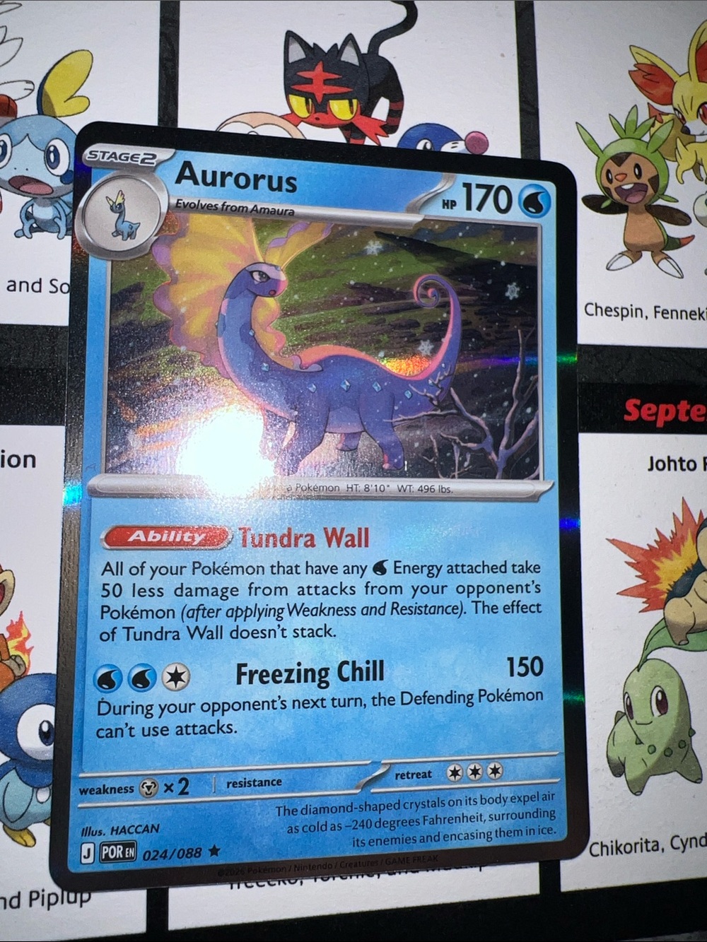 Pokemon Aurorus Holographic Card - Blue, Purple, Yellow